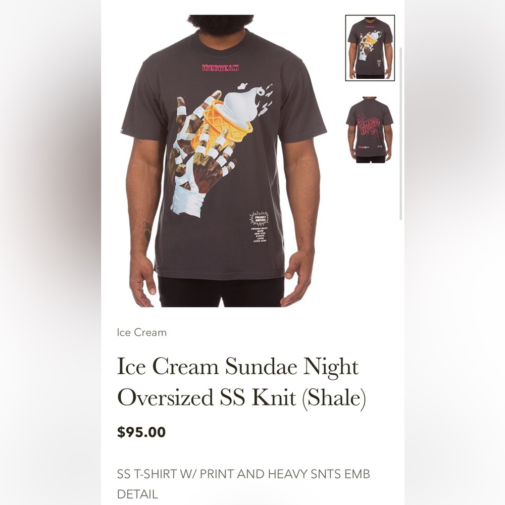 Ice Cream Sundae Night Oversized Mens Shirt Adult Medium.